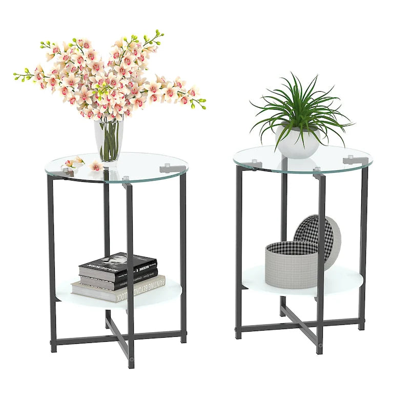 Table d'appoint en verre trempé, Table basse ronde