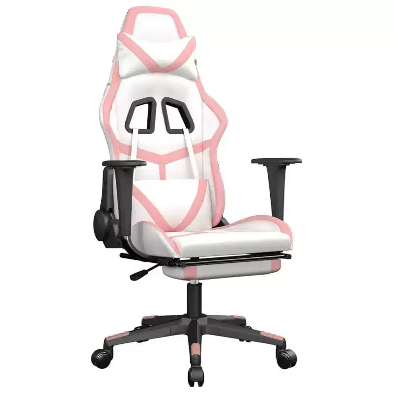 vidaXL Gaming Chair with Footrest, White and Pink, Faux Leather