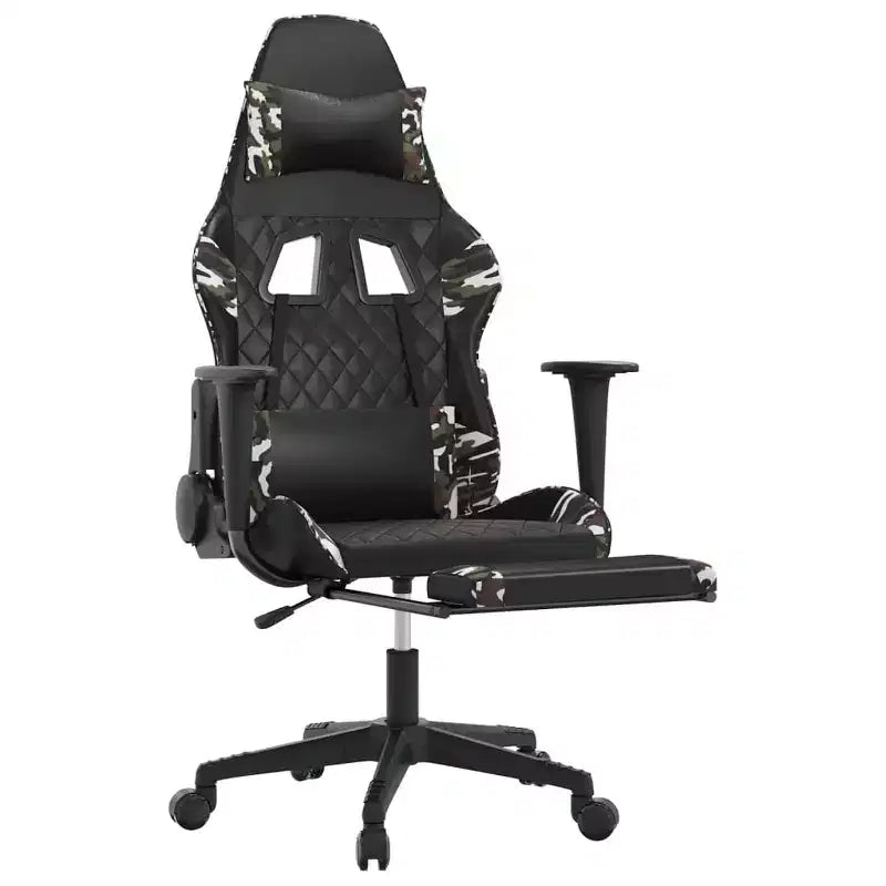 Chaise de jeu avec repose-pieds, noir et camouflage, similicuir