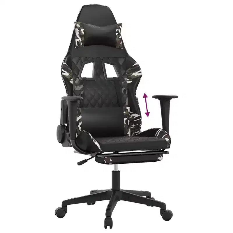 Chaise de jeu avec repose-pieds, noir et camouflage, similicuir