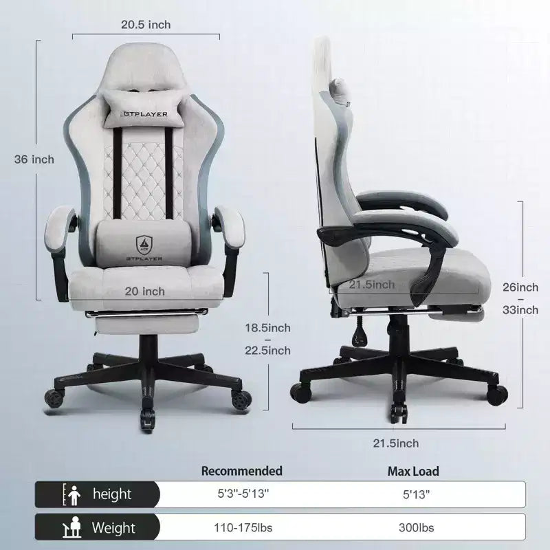 Chaise de Bureau Gaming en Tissu