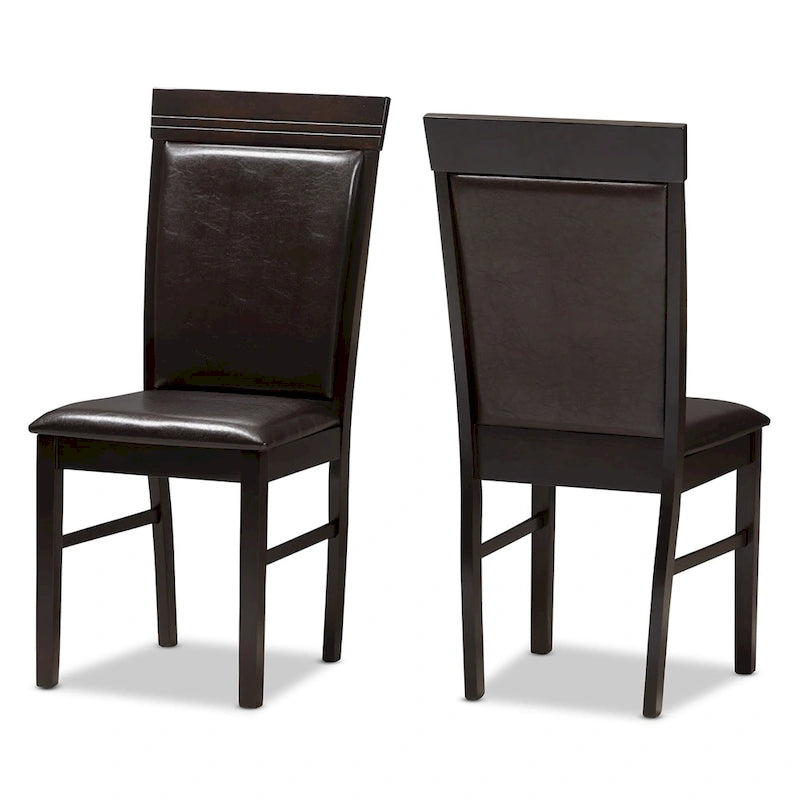 Chaise de salle à manger contemporaine en similicuir marron foncé