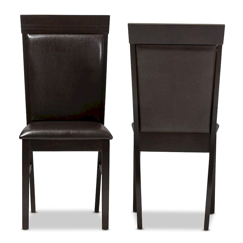 Chaise de salle à manger contemporaine en similicuir marron foncé