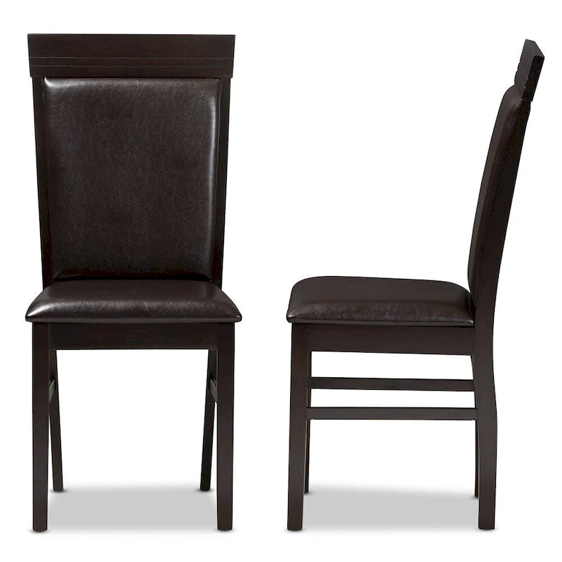 Chaise de salle à manger contemporaine en similicuir marron foncé