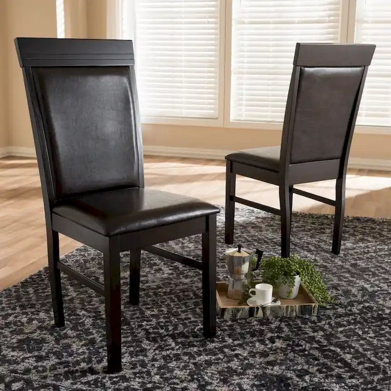 Chaise de salle à manger contemporaine en similicuir marron foncé