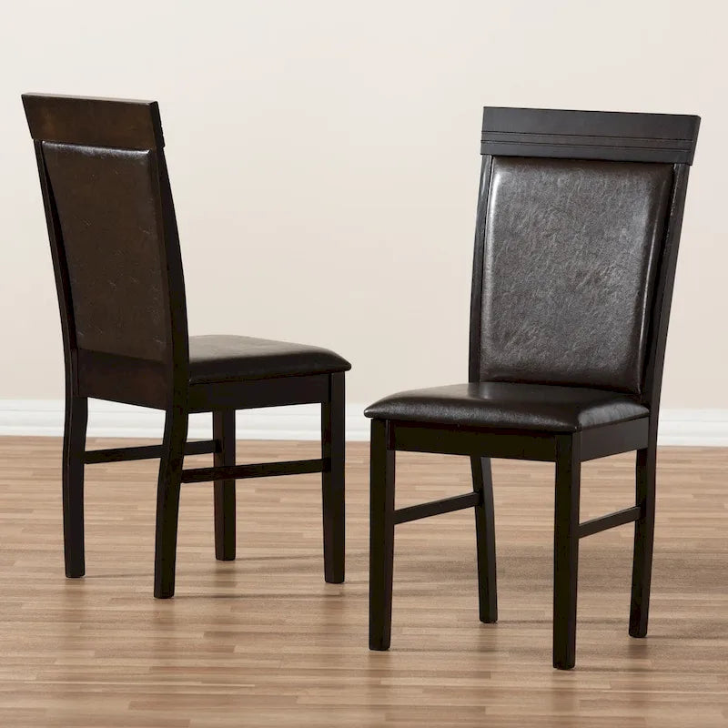 Chaise de salle à manger contemporaine en similicuir marron foncé
