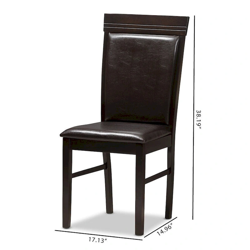 Chaise de salle à manger contemporaine en similicuir marron foncé