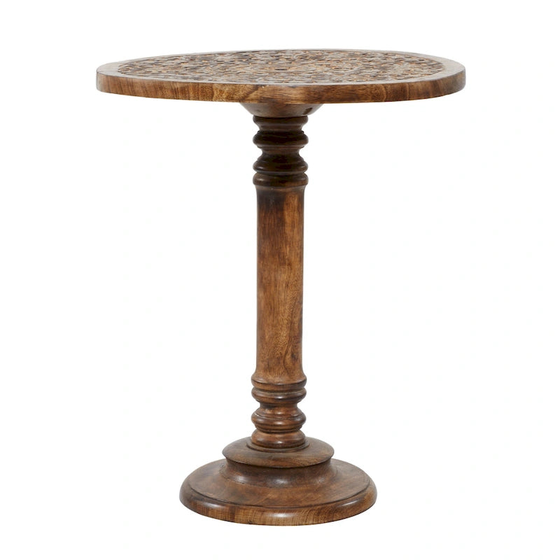 Table d'appoint en bois de manguier, sculptée à la main de motifs éléphant ou floral