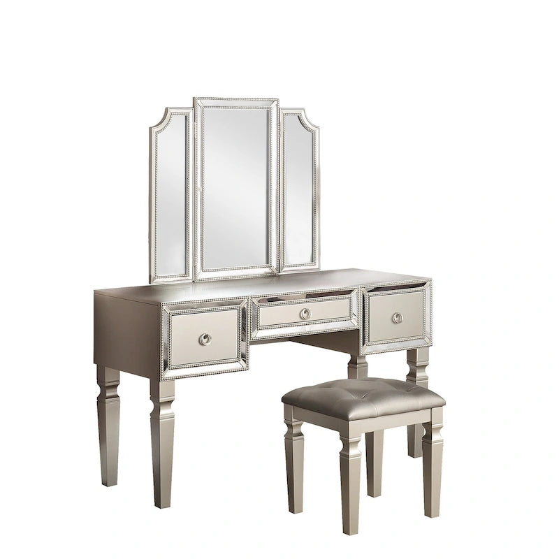 Meuble-lavabo en tissu et bois avec tabouret