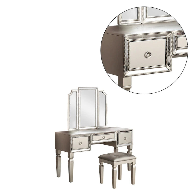 Meuble-lavabo en tissu et bois avec tabouret