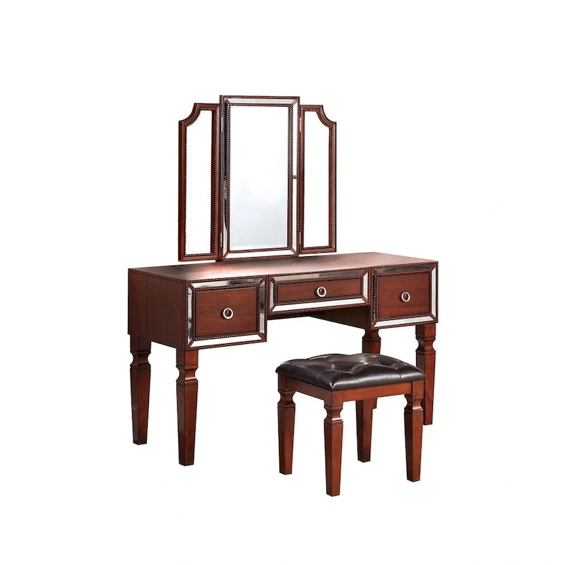 Meuble-lavabo en tissu et bois avec tabouret