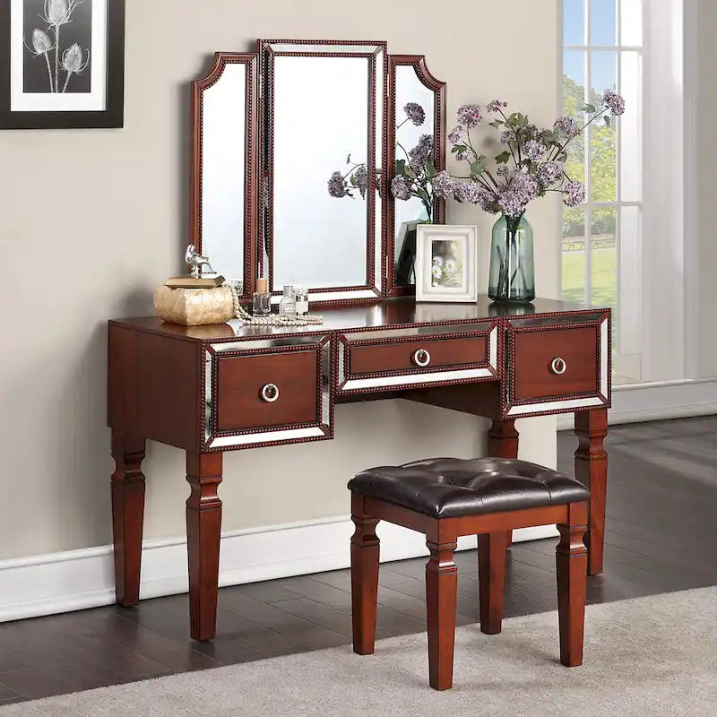 Meuble-lavabo en tissu et bois avec tabouret