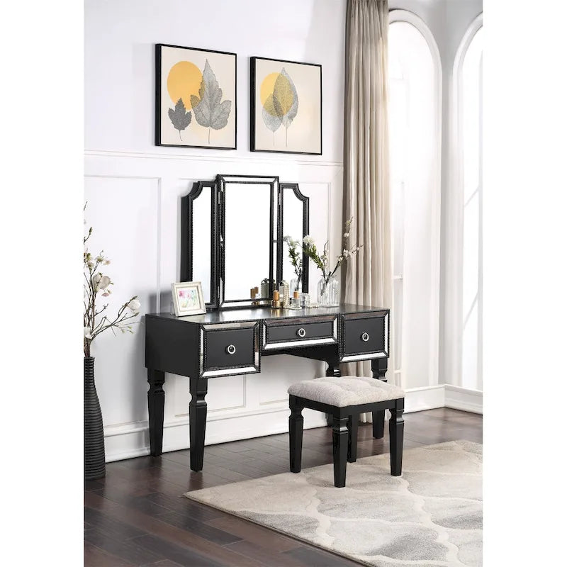 Meuble-lavabo en tissu et bois avec tabouret
