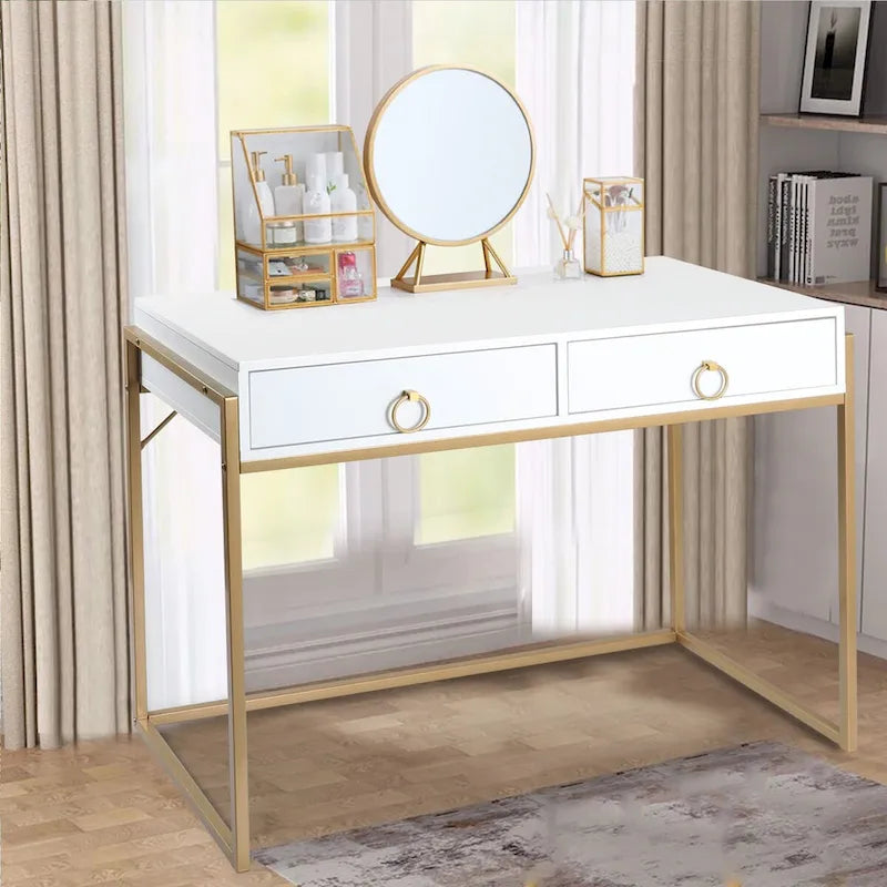 Bureau d'ordinateur moderne blanc et or Table de travail de maquillage