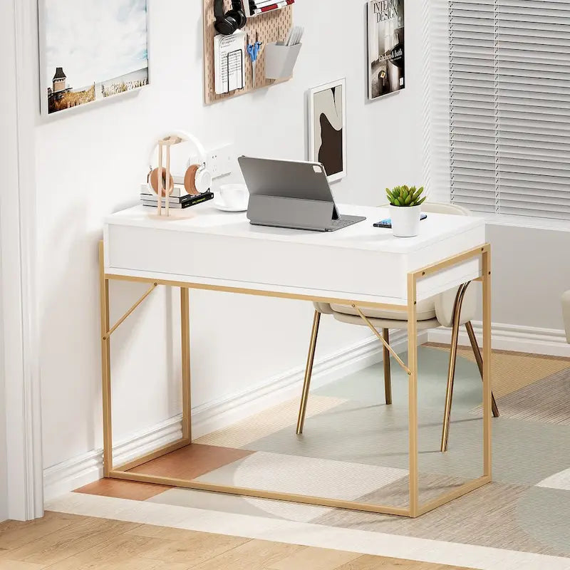 Bureau d'ordinateur moderne blanc et or Table de travail de maquillage