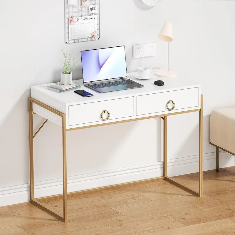 Bureau d'ordinateur moderne blanc et or Table de travail de maquillage