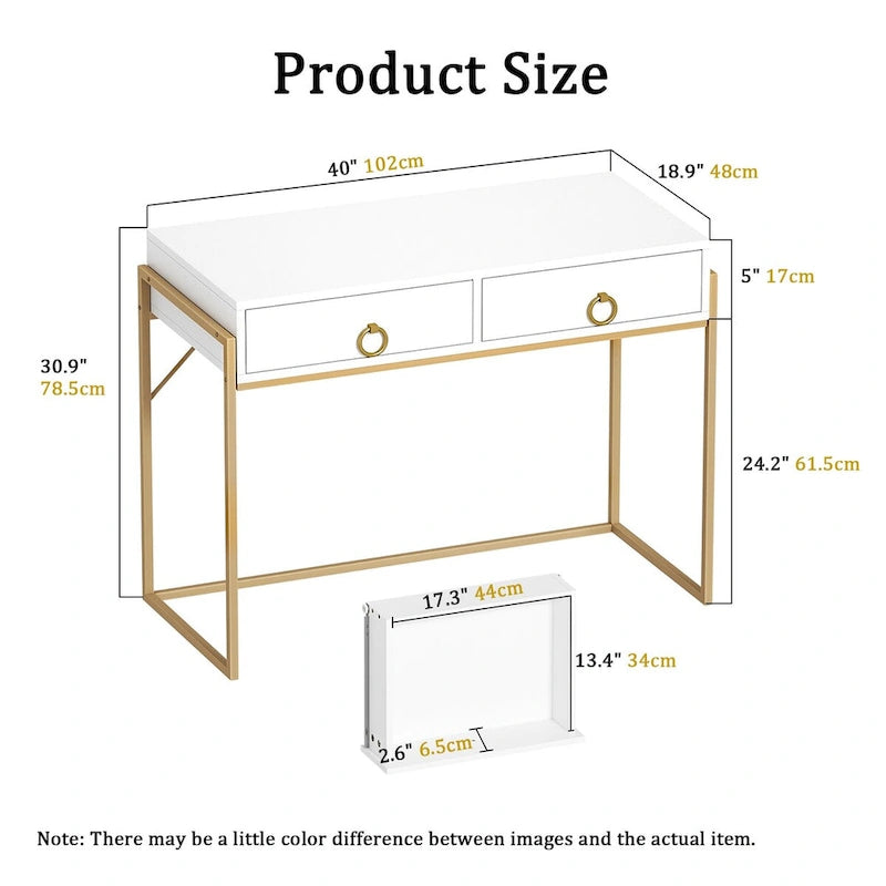 Bureau d'ordinateur moderne blanc et or Table de travail de maquillage