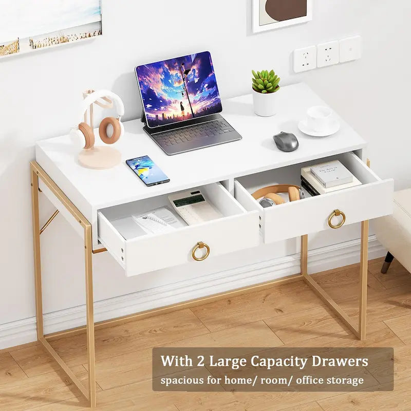 Bureau d'ordinateur moderne blanc et or Table de travail de maquillage