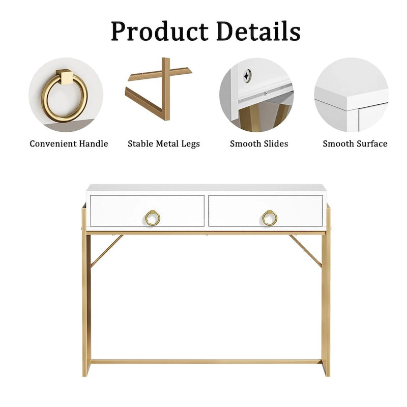 Bureau d'ordinateur moderne blanc et or Table de travail de maquillage