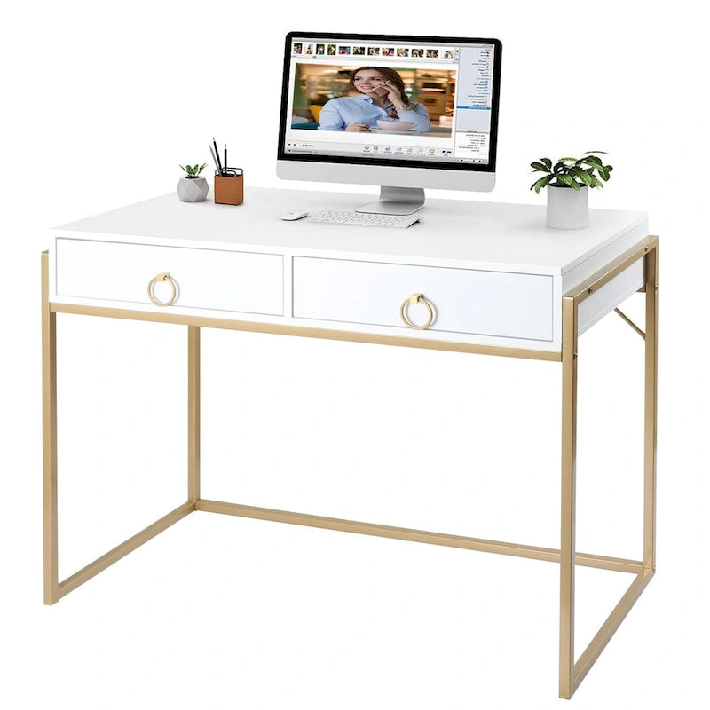 Bureau d'ordinateur moderne blanc et or Table de travail de maquillage