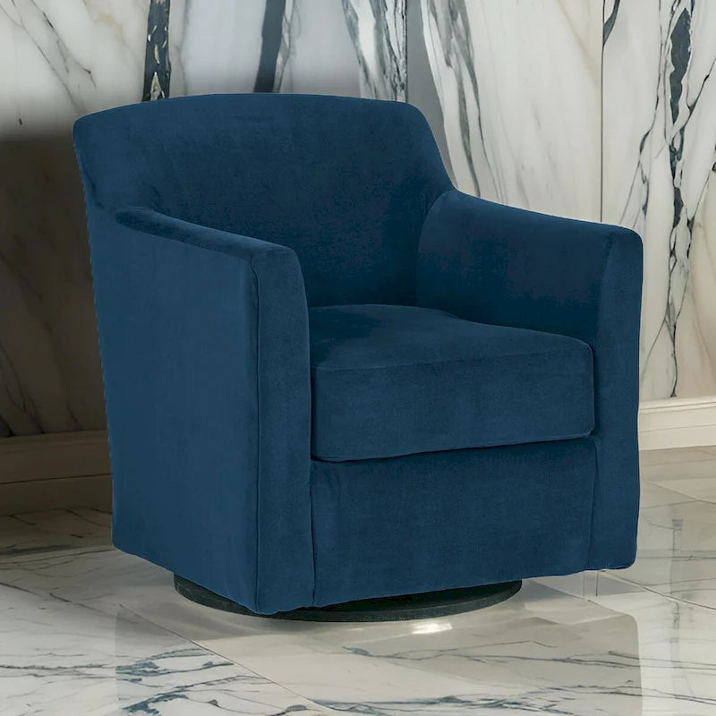 Fauteuil d'appoint pivotant, velours bleu, accoudoirs de style « Shelter »