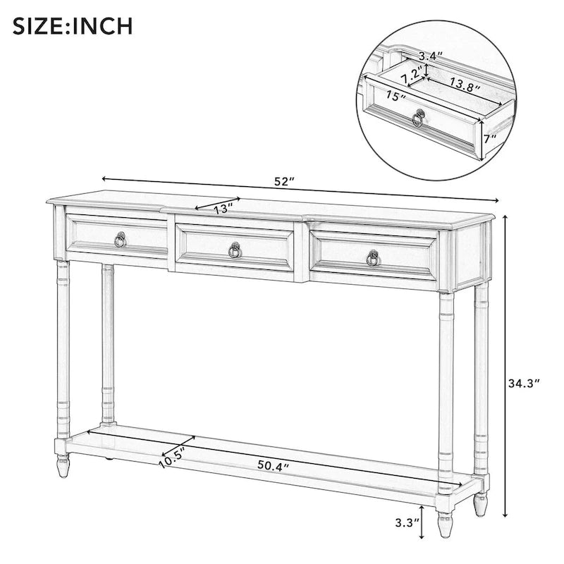 Console de table de canapé avec tiroirs pour entrée
