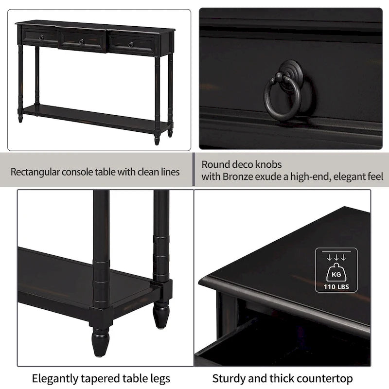 Console de table de canapé avec tiroirs pour entrée