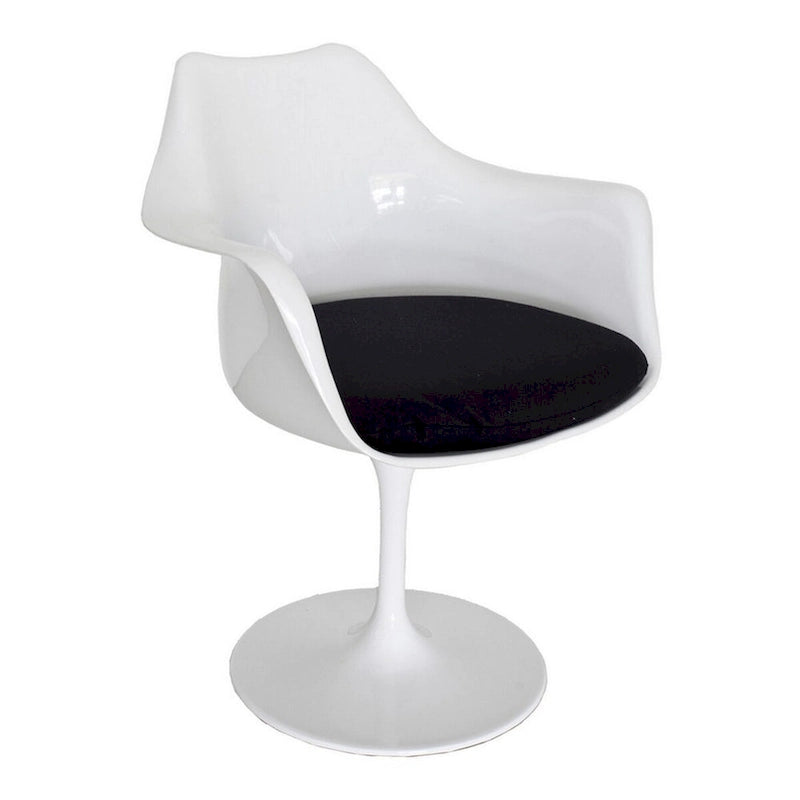 Fauteuil de salle à manger pivotant, forme artisanale unique, piètement rond blanc