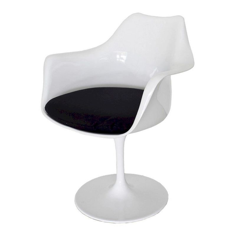 Fauteuil de salle à manger pivotant, forme artisanale unique, piètement rond blanc