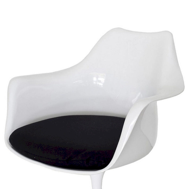 Fauteuil de salle à manger pivotant, forme artisanale unique, piètement rond blanc