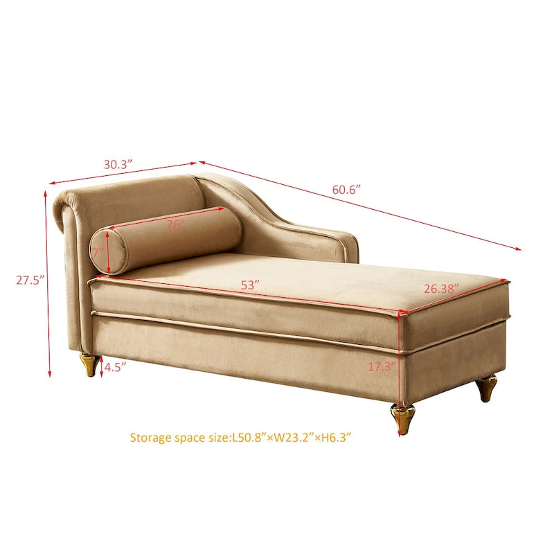 Chaise longue moderne rembourrée en velours avec rangement