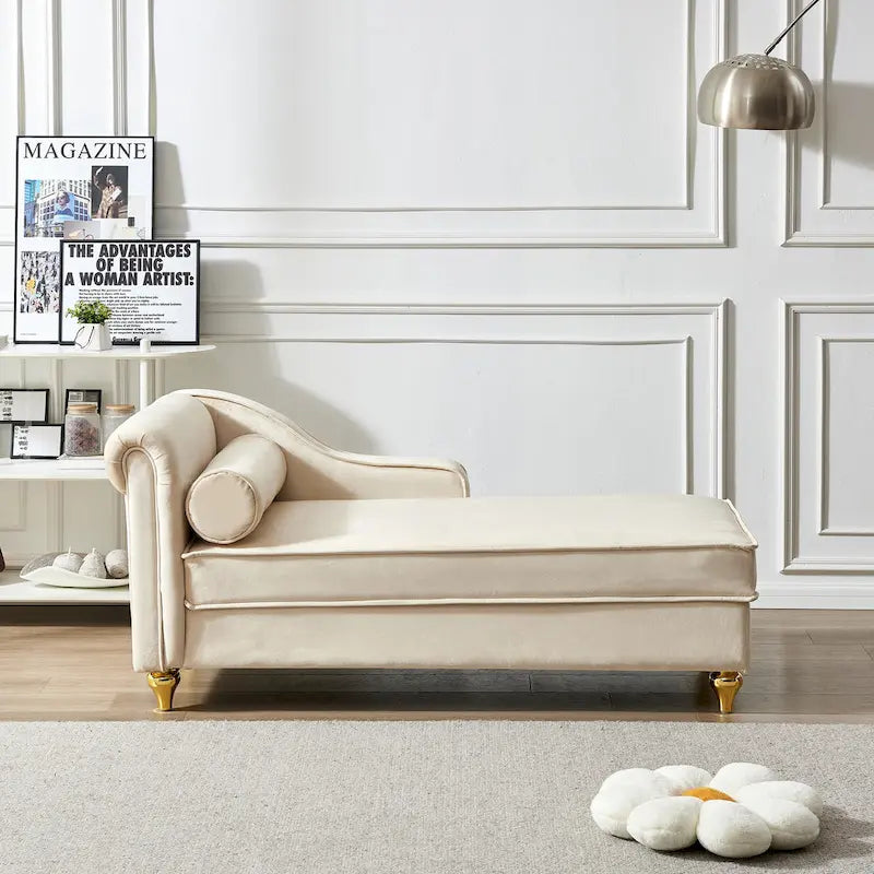 Chaise longue moderne rembourrée en velours avec rangement
