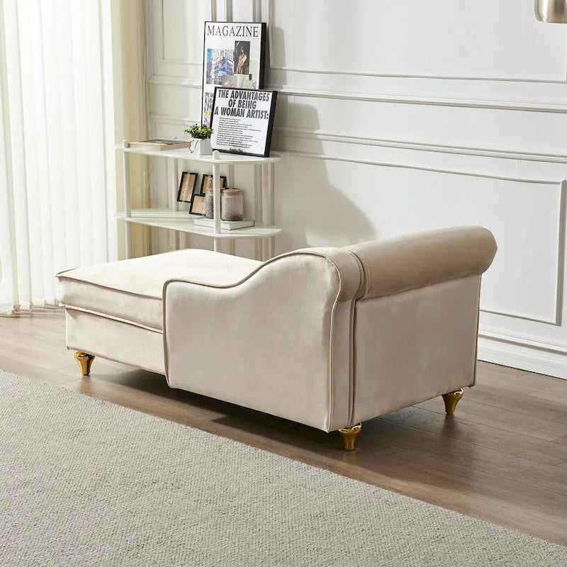 Chaise longue moderne rembourrée en velours avec rangement