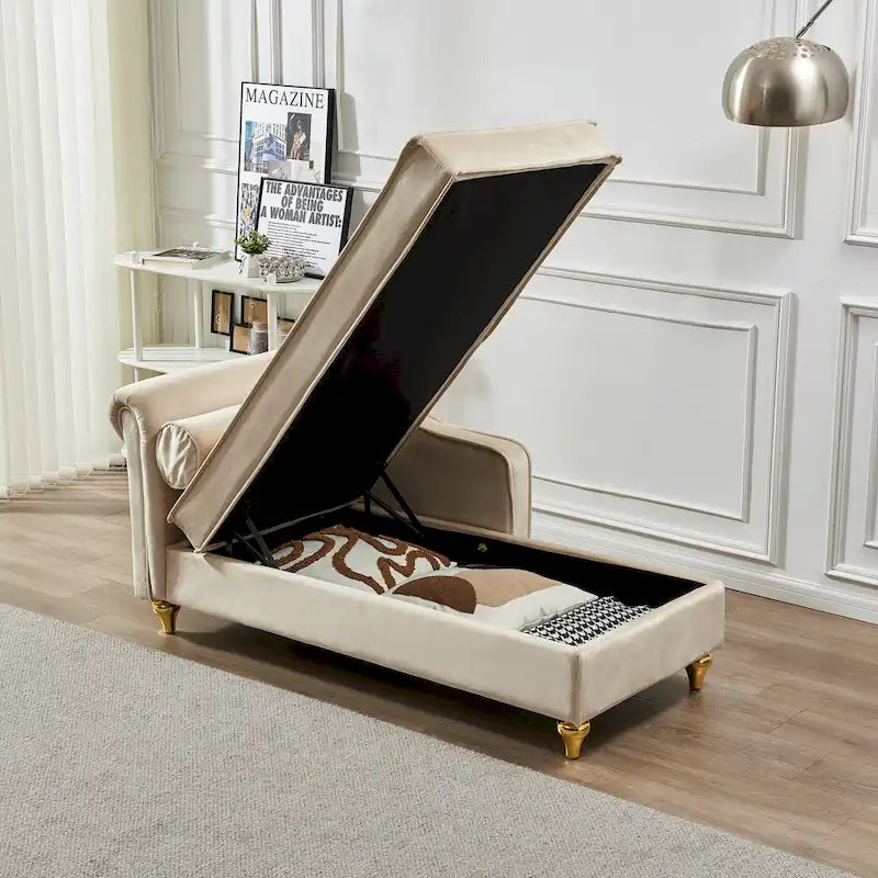 Chaise longue moderne rembourrée en velours avec rangement